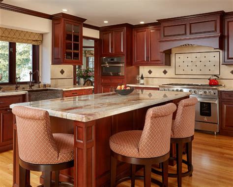 This kitchen with dark kitchen cabinets and a white quartz countertop has a stone mosaic backsplash that fits in perfectly. 76,294 Kitchen with Dark Wood Cabinets Design Ideas ...