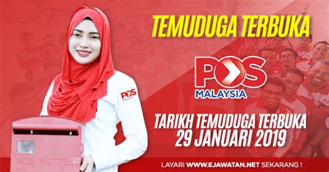 Permohonan adalah dipelawa daripada warganegara malaysia yang berkelayakan untuk mengisi kekosongan jawatan kosong di pos malaysia berhad sebagai: Temuduga Terbuka di POS Malaysia Berhad - 29 Januari 2019 ...