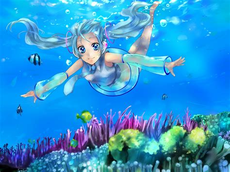 Aqua couple great day underwater breath holds and much more!!!join us as we venture into our gyms lap pool it was such a fun. animal fish hatsune miku underwater vocaloid water ...