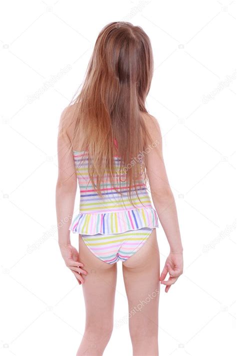 Hot blonde raykina flexible gymnast. Little girl in swimsuit — Stock Photo © Mari1Photo #40303603