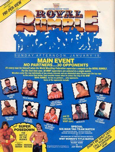 The wwf royal rumble battle royal, with the winner recieving a wwf title shot at wrestlemania 2000, wwf title (street fight) : WWF / WWE ROYAL RUMBLE 1989 - Poster for the event | Wwe royal rumble, Royal rumble, Wwf superstars