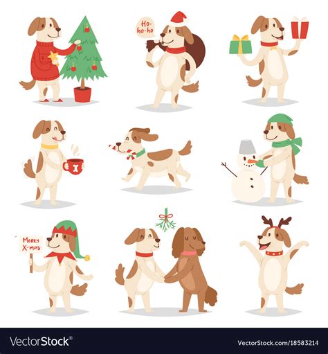 Christmas corgi dog cute cartoon vector portrait. Christmas dog cute cartoon puppy characters Vector Image