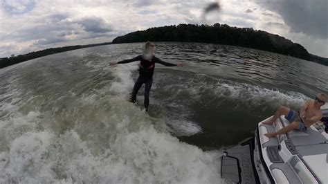 This opens in a new window. My wife surfing on Lake Cumberland - YouTube