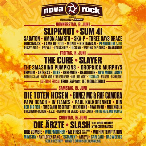 Nova rock is a celebrated rock music festival held annually in austria. Line Up Phase 3 + Tages Line Up - Nova Rock Festival