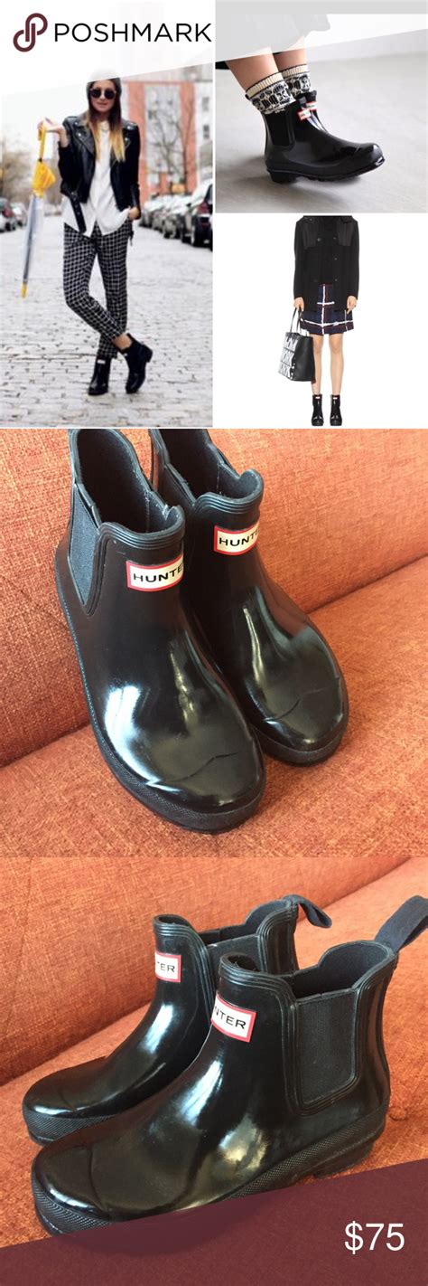 Chelsea boots are perfect for winter, adding that extra layer of warmth and keeping the wet weather out of. Hunter // Chelsea Wellington Black Gloss Boot | Boots ...