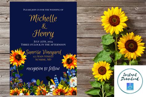 Or go totally tech and share your wedding invitations online via email, whatsapp or sms, also free of charge. Sunflower and Blue Wedding Invitation (425218) | Card ...