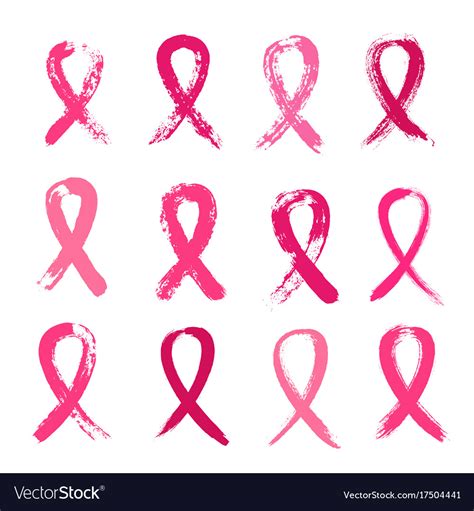 Breast cancer awareness pink ribbon, healthcare and medicine concept. Pink ribbons brush set breast cancer awareness Vector Image