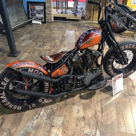 The general lee (sometimes referred to as simply the general) is an orange 1969 dodge charger driven in the television series the dukes of hazzard by the duke boys, bo and luke, along with cousins coy and vance (in season 5). General Lee | Custom motorcycles bobber, Bobber bikes ...