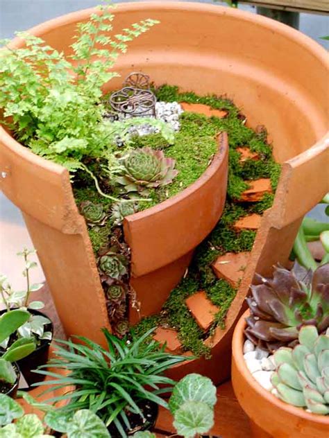 You can make them smaller by breaking them with. How to Make Broken Pot Fairy Garden | Balcony Garden Web