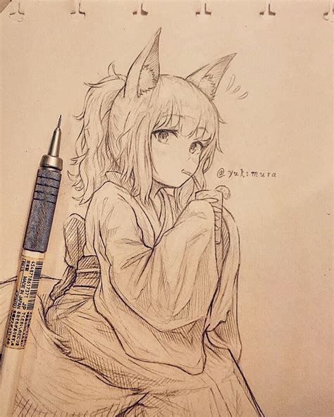 I drew a cat because they're cute. Anime Cat Girl Sketch Artist: Yuukimura.Sketch@instagram ...