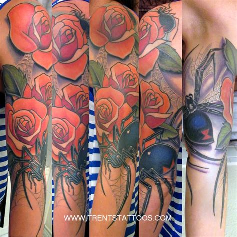 The eight legged creature by sight looks hideous and by association is scary. Black widow and roses by Trent Edwards : Tattoos