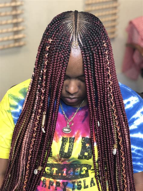 Layers create the illusion of longer, more voluminous hair. Layer braids @hairbykimani | Braids, Rose gold hair, Hair ...