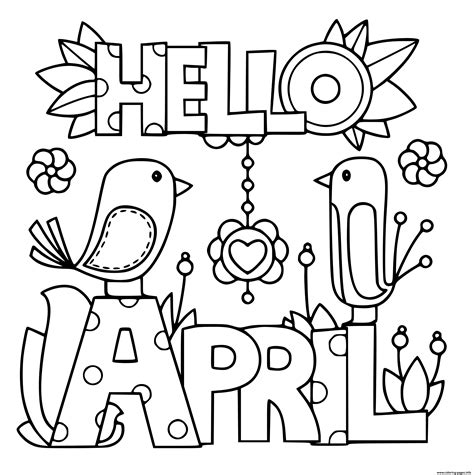 We've custom drawn all of these and they include lots of your favorite spring things like rainbows, flowers, birds, bunnies and more! Hello April Spring Coloring Pages Printable