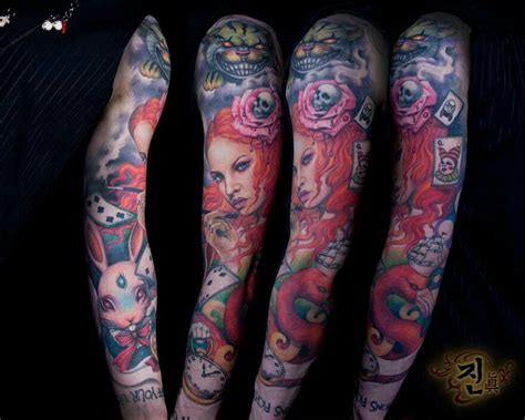 Pinks are a great choice for a female tattoo and you will get a lot of compliments for this design. Alice in Wonderland | Full sleeve tattoos, Sleeve tattoos ...