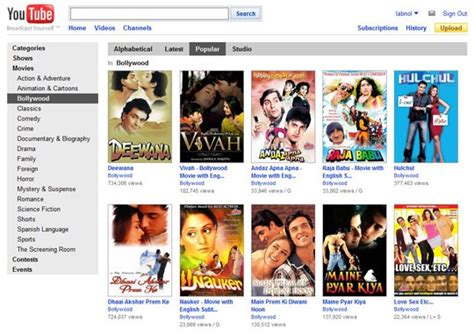 The collection is fairly expansive, including vintage series and recent releases. Watch Bollywood Movies Free Online Legally Now on YouTube