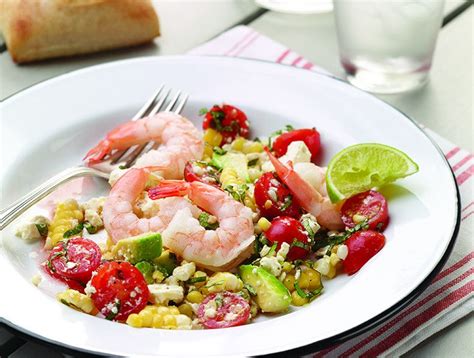 Delicious served on a bed of lettuce or in a pitta. Fresh Corn, Tomato, And Avocado Salad With Shrimp | Recipe | Recipes, Shake recipes healthy ...