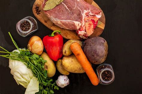 Kitchen sink organizers & counter storage. Borscht Soup With Meat In A White Bowl Stock Photo - Image ...