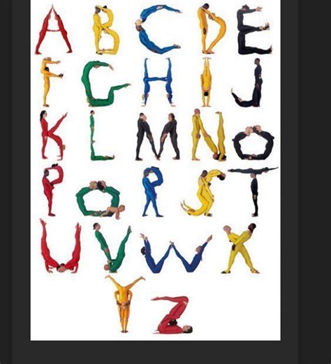 A kids yoga alphabet poster with one yoga pose for each letter of the alphabet with a frog theme. the pilobolus human alphabet photographed by | Yoga for kids, Partner ...