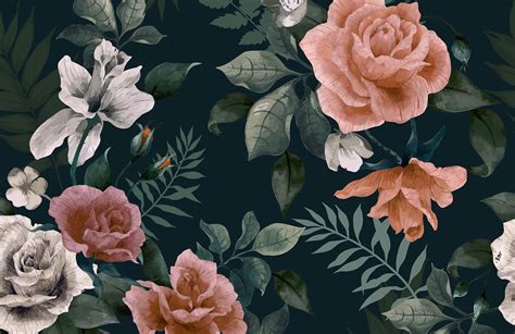 This floral trail wallpaper is full of petals with tiny flowers trailing abundantly across your walls. Dark Green and Pink Floral Wall Mural in 2020 | Green ...