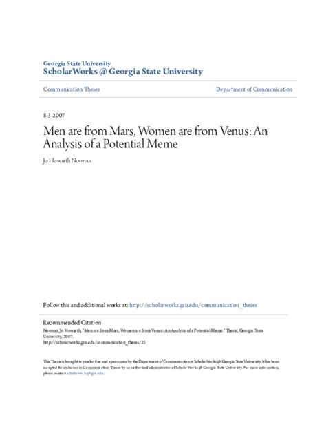 Millions of readers have learned about relationships from john gray's previous bestsellers, such as men are from mars, women are from venus, mars and venus on a date; (PDF) Men are from Mars, Women are from Venus: An Analysis ...