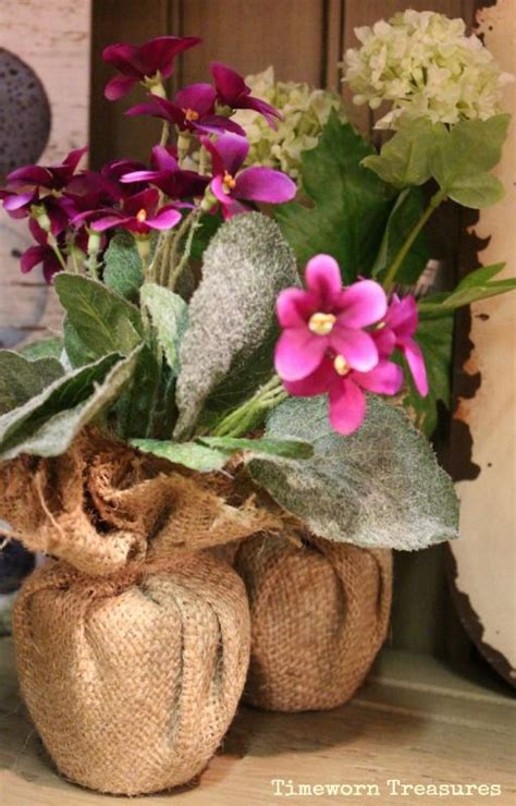 This burlap pillow wrap is an easy 1. Lifelike flowers in burlap | Spring, Burlap, Flowers