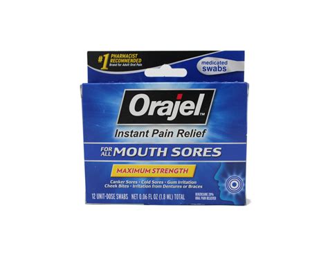 Orajel es un analgésico tópico se usa para tratar los dolores de muelas, úlceras bucales y otra boca o dientes dolor leve. Orajel Medicated Mouth Sore Swabs, Maximum Strength, 12 ...
