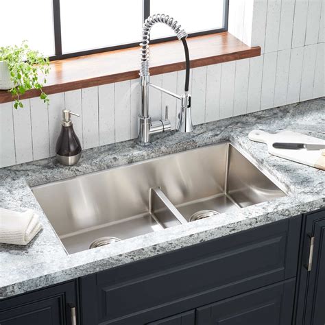 Mensarjor kitchen sinks are crafted in one of the most advanced facilities globally using industrial strength t304 18/10 stainless steel from posco, a world leader in mounting type: 32" Ortega 70/30 Low-Divide Double-Bowl Stainless Steel ...