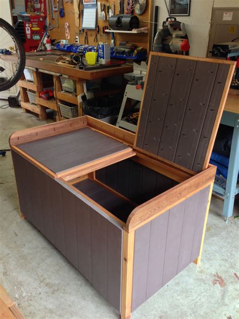 I stained and polyurethaned it two days ago and assembled it today. Deck Box made from cedar and plastic lumber | Plastic ...