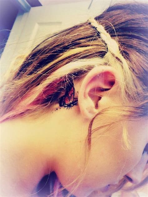 This butterfly design is truly a special one. 50 Most Beautiful Behind The Ear Tattoos That Every Girl ...