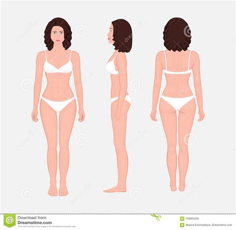 Full subdividable female body and face. Human Body Problem_brown-haired Woman Front Back And Side ...