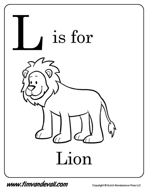Near the letters, animals or objects that correspond to the letter can be depicted. L-is-for-Lion-Printable - Tim's Printables