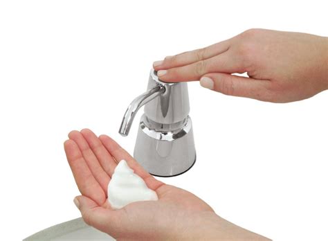 Perfect for kitchens and baths, this bpa free, durable plastic pump has a suction cup on the bottom to keep it in place. Bobrick B-823 Counter Foaming Soap Dispenser (Chrome)