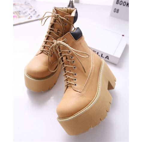 Now these girls know how to rock that camel coat! Camel Yellow Brown Thick Sole Lace Up Ankle Punk Rock Boots