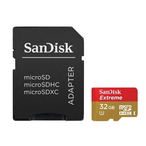 It easly stores and transfers photos, music and media. 32GB Sandisk Extreme microSDHC CL10 UHS-1 memory card for ...