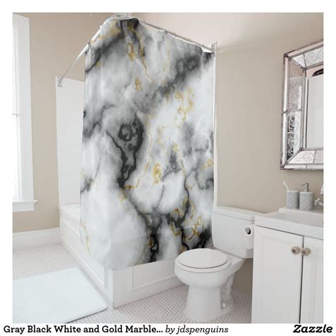 Hotel shower curtain is an easy way to create a bathroom makeover. Gray Black White and Gold Marble Pattern Shower Curtain | Zazzle.com in 2020 | Patterned shower ...