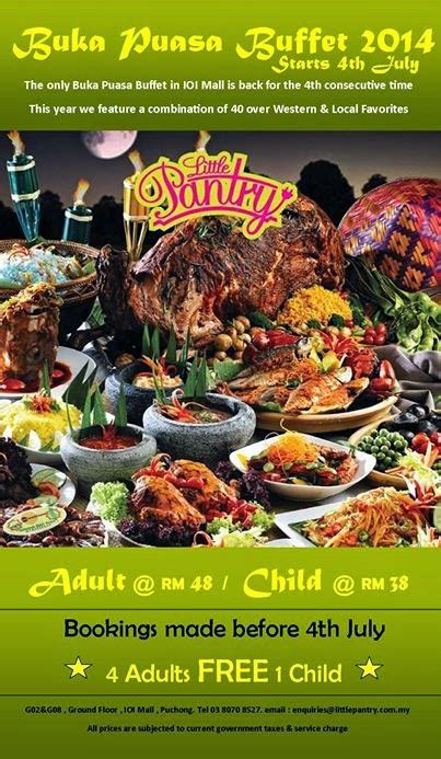 Nah, itu dia tujuh restoran yang menyediakan promo buka puasa tahun ini yang cocok banget kamu kunjungi bersama teman maupun segenap keluarga besar kamu. THE LITTLE PANTRY BUKA PUASA BUFFET PROMOTION 2014 ...