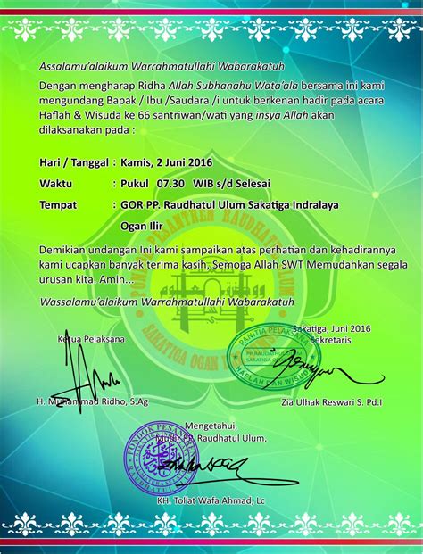 Contoh surat undangan informal biasanya berupa. UNDANGAN RESMI : BUAT ALUMNI RAUDHATUL ULUM PADA ACARA ...