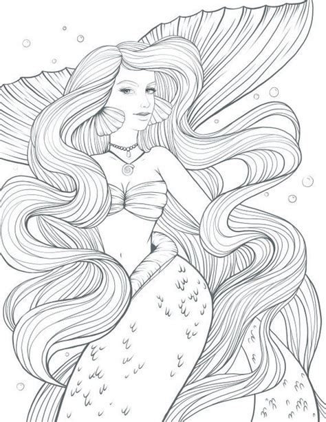 Realistic mermaid coloring pages for adults. Mermaid Adult Coloring page. Pdf file of digital coloring ...