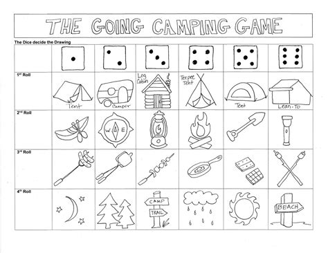 Roll the dice drawing games camping | Drawing games for kids, Drawing games, Drawing activities