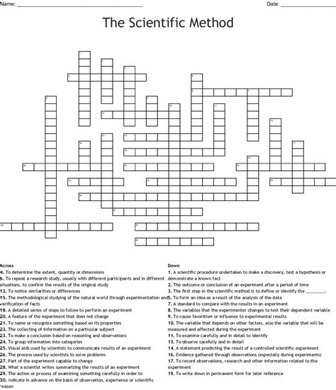 Scientific method crossword puzzle 6th grade. Scientific Inquiry Worksheet — db-excel.com