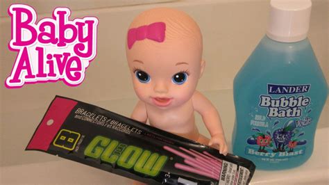 When your baby is ready to go in the tub, it's fine to use just water. BABY ALIVE Glow In The Dark Bath + Night Routine With Baby ...