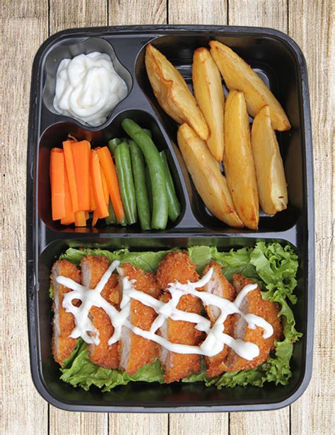 Miso katsu is a nagoya specialty food with miso base sauce over deep fried tonkatsu. Ayam katsu, kentang slice, sayuran segar, saos mayo - Infesta