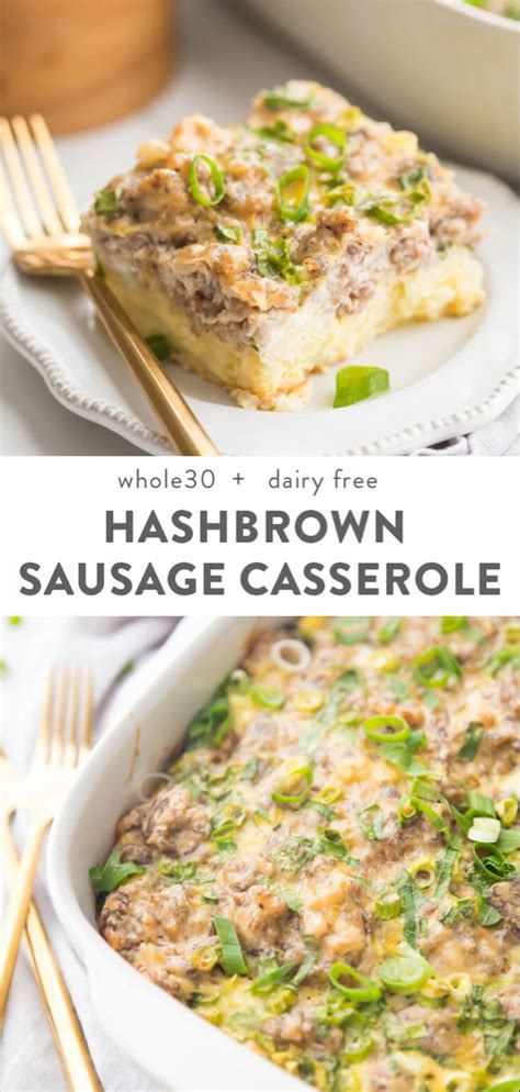 After sharing this recipe a bunch of times on instagram lately, it it's the easiest breakfast casserole recipe because you can customize it to fit your tastes or whatever 1 1/2 lb breakfast sausage (i like whole foods 365 mild pork or chicken italian sausage, both. Hashbrown and Sausage Whole30 Breakfast Casserole (Dairy ...