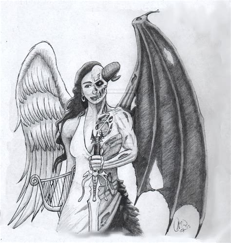 Free shipping over $40+ · starting @ $2.50 / tattoo · made in usa Half Angel Half Devil Drawing at PaintingValley.com ...