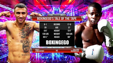 Actually, some boxing fans were afraid of that. VASYL LOMACHENKO VS GUILLERMO RIGONDEAUX Tale Of The Tape ...