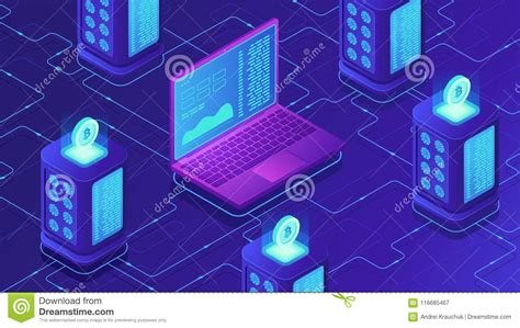 Mining is the process of creating valid blocks that add transaction records to bitcoin's (btc) public ledger. Isometric Mining Farm Concept. Stock Vector - Illustration ...