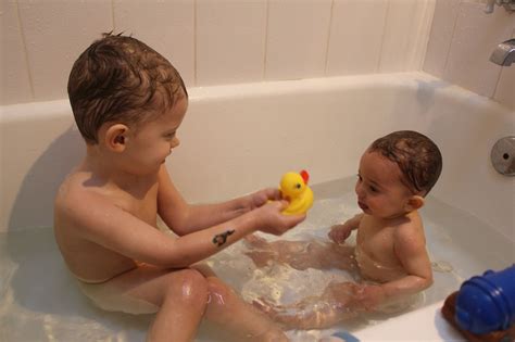 3 ﻿ if that's the case, use the kitchen sink, as long as your child still fits. A Tale of Five Thornes: First Official Sibling Bath