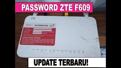 Sayangnya banyak pengguna indihome khususnya pengguna modem zte f609 atau f660 yang mengeluhkan adanya pergantian password yang dilakukan oleh pihak telkom. PASSWORD LOGIN MODEM INDIHOME ZTE F609 TERBARU! - YouTube