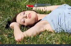 drunk sleeping woman young grass alcohol bottle sunny next shutterstock stock search