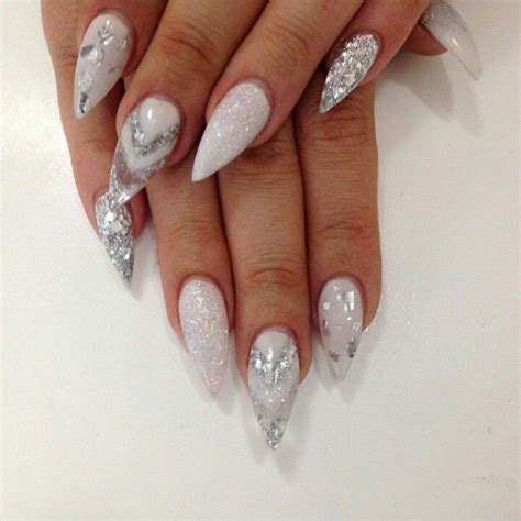 Christmas nail art stickers decals metallic gold silver 3d snowflakes bows #nails #nailart #nailartstickers. Silver Glitter Almond Shape Acrylic Nails | Wedding nails ...